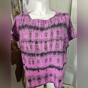 Bryn Walker Pink Black Tie Dye 100% Linen Tunic Top Medium EUC Lagenlook Artsy